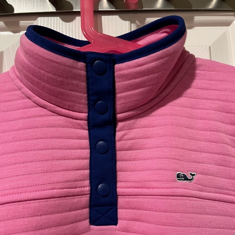 Vineyard Vines size L (14) pink/navy pullover with snap up mock neckline - Picture 3 of 13